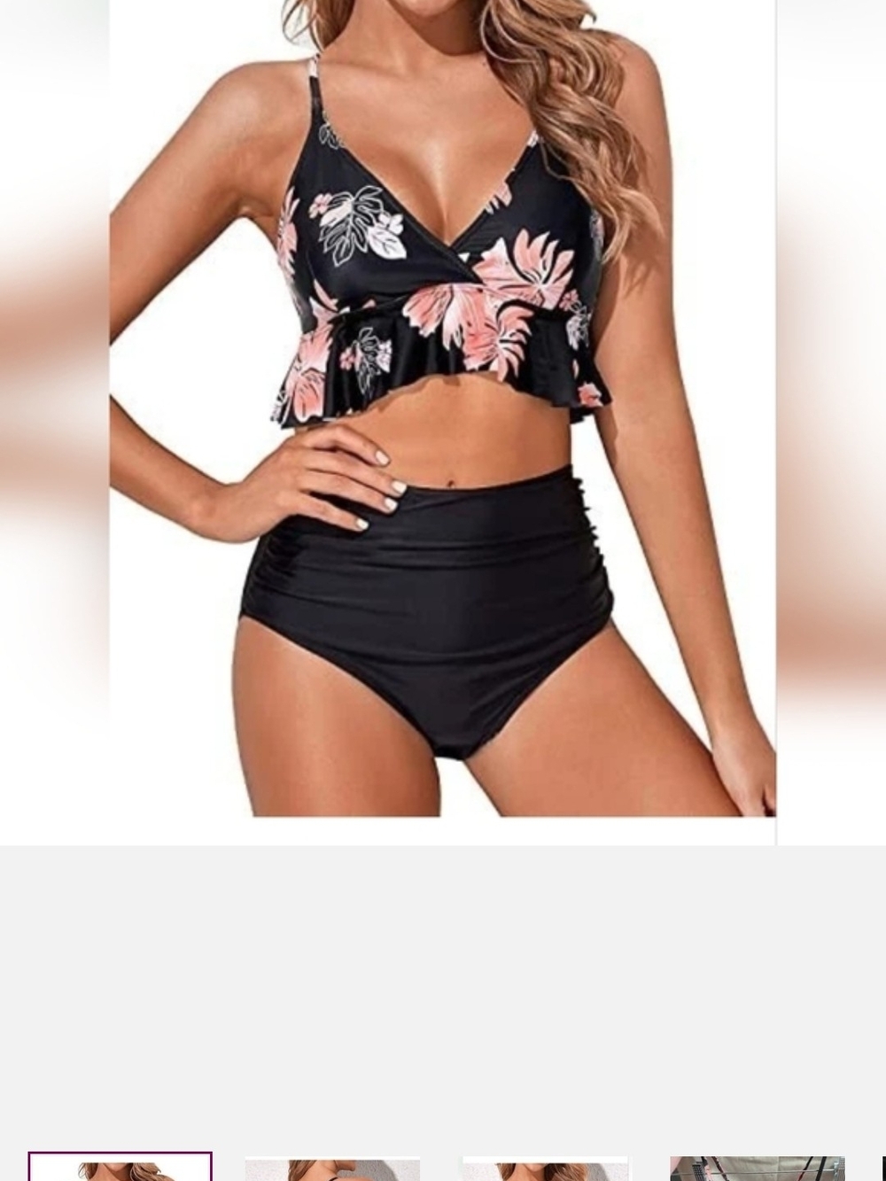 Tempt Me- Swim Black Floral Ruffle Tankini Set